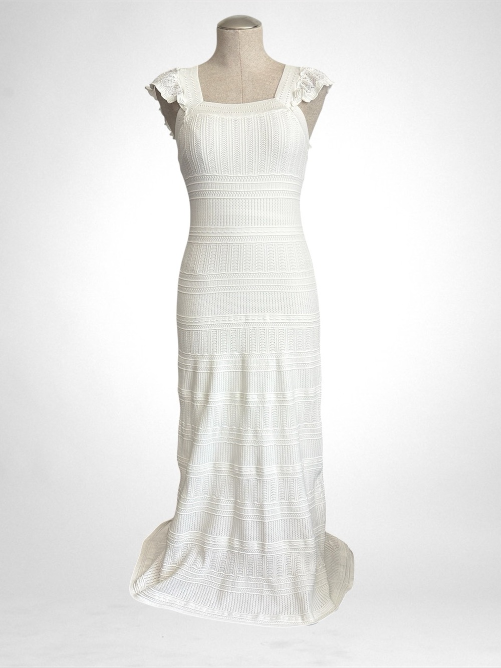 La Maille Sézane Isabelle Knit Long Dress in Ecru/White | Size S